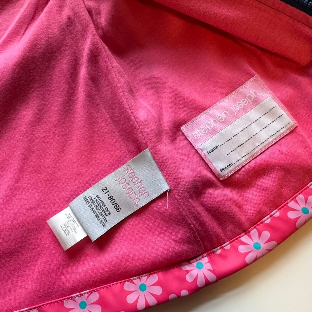 Stephen Joseph Blue Pink Rainbow Hooded Zip Raincoat Toddler sz 2T - Picture 5 of 6